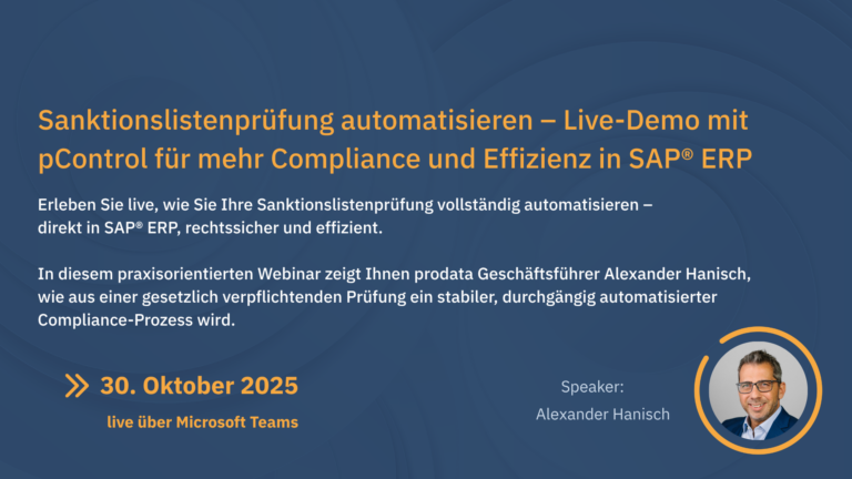 Sanktionslistenprüfung automatisieren – Live-Demo mit pControl für mehr Compliance und Effizienz in SAP® ERP